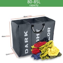 Donkergrijs-Home Organizer - Praktische Organizer - Wasmand - Kledingmand - Kledingtas - 3 Vakken - Opvouwbaar - Wordt geleverd met handig handvat - Grote capaciteit — thumbnail 5