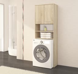 Badkamerkast voor Wasmachine FIN / Hoge Wasmachinekast met 2 Deuren / AKORD Furniture Factory / Sonoma Eik / 64 x 180 x 30 cm — thumbnail 3