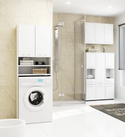 Badkamerkast voor Wasmachine FIN / Hoge Wasmachinekast met 2 Deuren / AKORD Furniture Factory / Wit / 64 x 180 x 30 cm — thumbnail 3