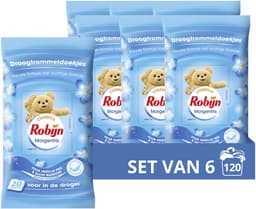 Robijn - Droogtrommeldoekjes - Morgenfris - beschermen kleuren en stoffen en helpen tegen statische kleding - 6 x 20 stuks — thumbnail 1