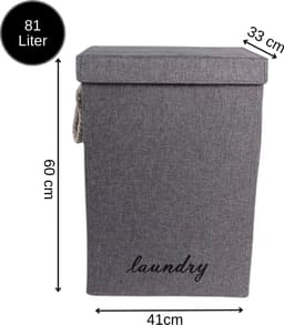 Janse® Wasmand grijs met zwart - Stevige opvouwbare wasmand met deksel - 81 Liter - Met handvatten - Laundry basket - Badkamer organizer - Opbergbak - Ruime wassorteerder — thumbnail 2