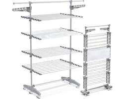 Zylo® Droogtoren 4 Verdiepingen - Droogtoren - Droogrek - met Wielen en Net - 66x165x177cm - Grijs