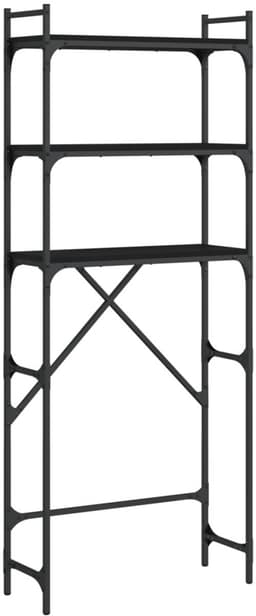 Wasmachine rek - Opbergrek - Wasmachine meubel - Opbouwmeubel - Toilet Rek - 67x25x163 cm - Hout - Zwart — thumbnail 2