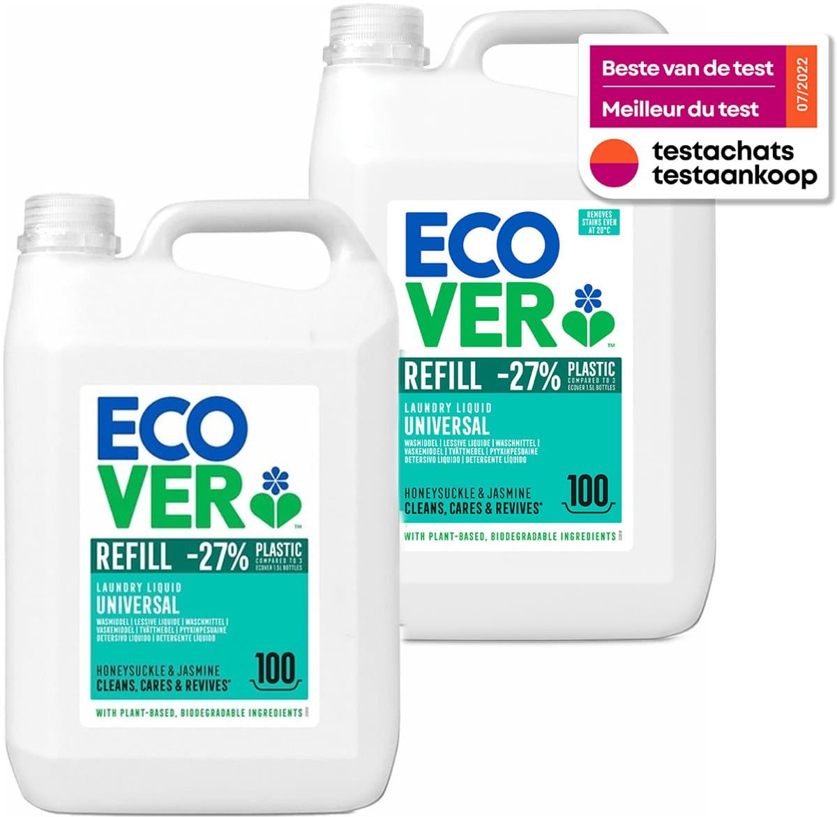 Ecover - Vloeibaar Wasmiddel Universal - Promopack 2 x 5 L - 200 wasbeurten - Plantaardig & Biologisch afbreekbaar - Krachtige reiniging bij 20°C - Frisse geur — afbeelding 1