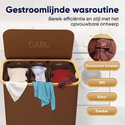DARI. - Wasmand 3 vakken - Wassorteerder - 160L - met 3 uitneembare zakken - wasmand - bruin - knopen — thumbnail 4