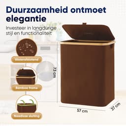 DARI. - Wasmand 3 vakken - Wassorteerder - 160L - met 3 uitneembare zakken - wasmand - bruin - knopen — thumbnail 2