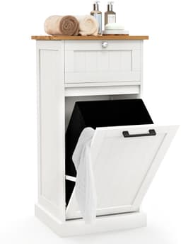 COSTWAY Waskast met wasmand, wasverzamelaar met lade, tafelblad van bamboe, badkamerkast, badkamerkast voor badkamer, waskeuken, 40 x 37 x 82 cm, wit — thumbnail 1