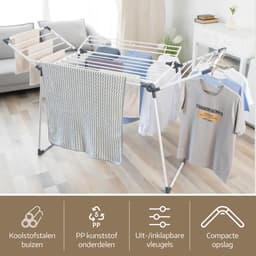 Meisterhome - Extra Groot Droogrek - inklapbaar – Droogtoren - 25 meter droog lengte – Extra stevig en licht - Wasrek van carbon staal – Tot 30kg wasgoed — thumbnail 5