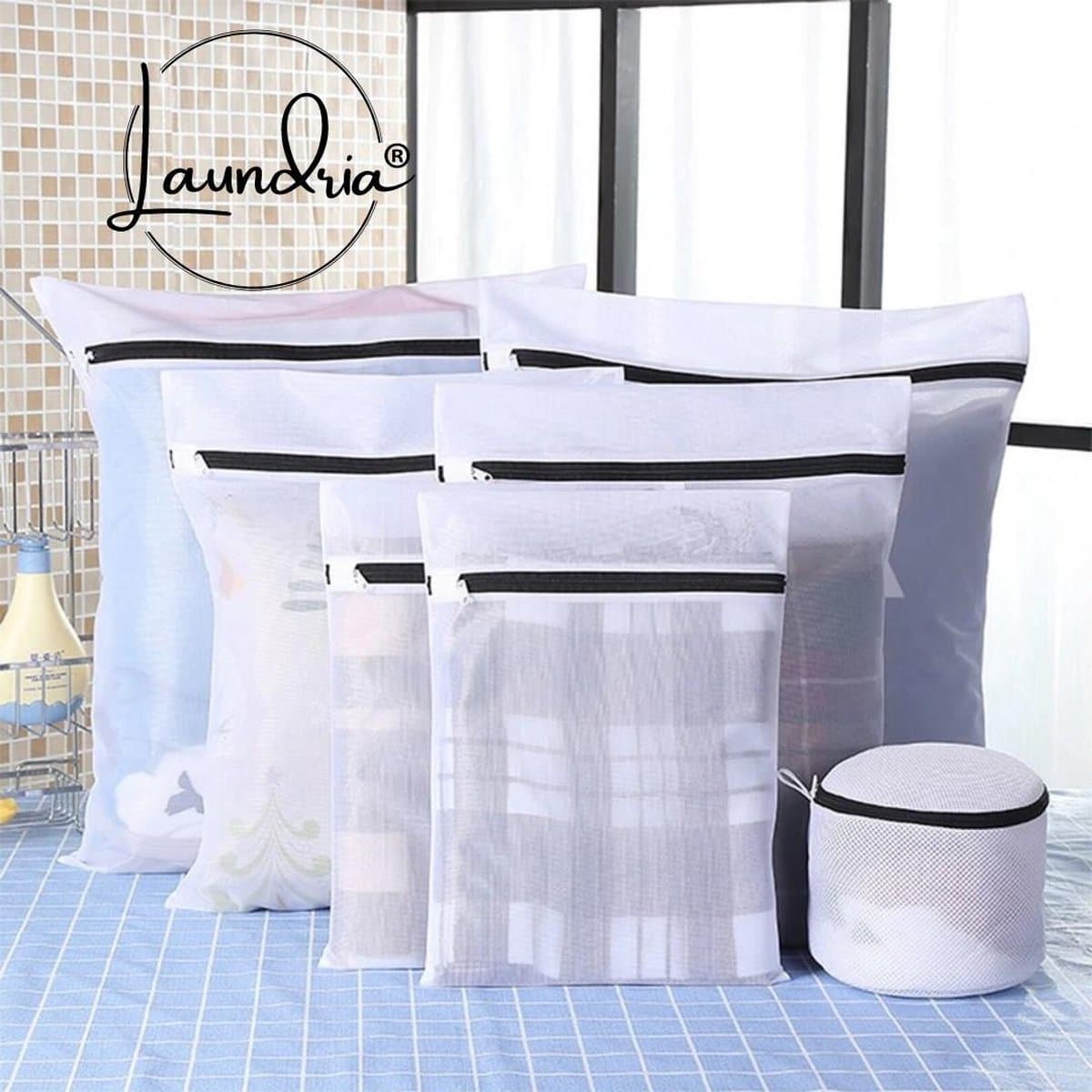 Laundria® Waszakken – Waszak - Hoge Kwaliteit Waszakken - Set van 7 stuks – Waszakken met Rits – Wasgoed - Packing cubes - Bh waszakje – Waszakken Groot — afbeelding 1