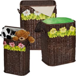 relaxdays wasmand - set van 3 - opbergmand met deksel - rieten mand - gevlochten C — thumbnail 2