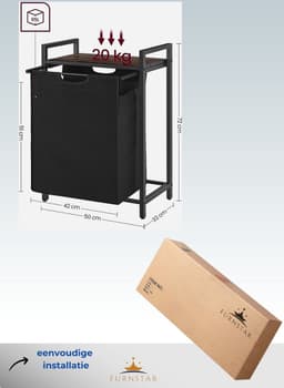 FurnStar - Wasmand - Was emmer Met Plank - Wasbox - Waszak Van Oxford Stof - Uitschuifbaar Verwijderbaar - Metalen Frame - 65 L - 50 x 33 x 72 cm - Vintage Bruin-Zwart — thumbnail 5