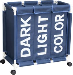 Bovista Wassorteerder 3 Vakken - Wassorteerder - Wasmand 3 Vakken - Wassorteerder Op Wieltjes - Laundry Basket - Laundry Bag - Blauw — thumbnail 1