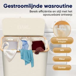 DARI. - Wasmand 3 vakken - Wassorteerder - 160L - met 3 uitneembare zakken - wasmand - beige - knopen — thumbnail 3