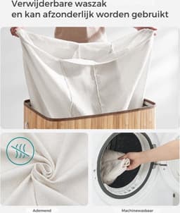 Thuys – Luxe Wassoorteerder – 3 Vlakken – Bamboe met Deksel – Was Organizer – Wasmand – 150L Inhoud – Stijlvol Design — thumbnail 5