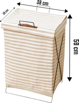 Gestreepte Katoenen Wasmand met IJzeren Frame en Deksel - Inklapbare Wasmand - 36 cm x 28 cm x 59 cm — thumbnail 2