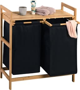 Wasmand met 2 vakken, 64x33x73cm, Bamboe, Polyester waszak — thumbnail 3