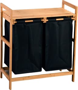Wasmand met 2 vakken, 64x33x73cm, Bamboe, Polyester waszak — thumbnail 1