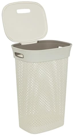 5Five Wasmand met deksel Rotan - 2x - wit - gevlochten kunststof - 60 liter - 42 x 33 x 61 cm - Badkamer accessoires — thumbnail 2