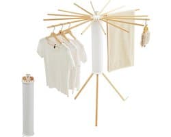 Dastium Home - Opvouwbaar Droogrek – Inklapbaar Driepoot Wasrek met 16 Armen – Ruimtebesparend Houten Droogrek voor Binnen & Buiten – Octopus Droogrek