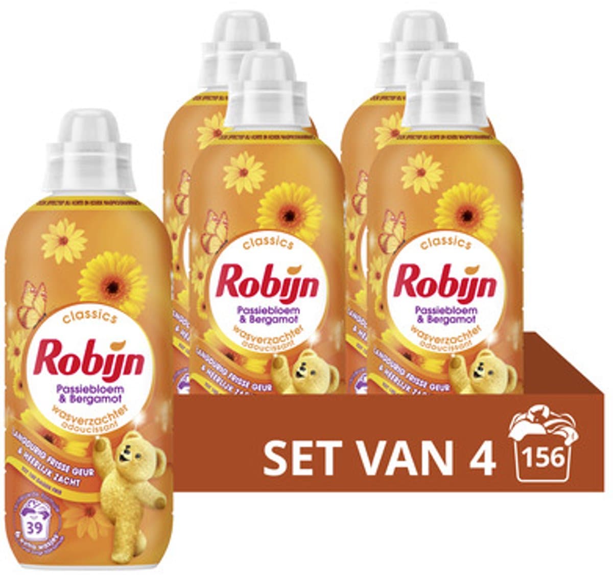 Robijn - Wasverzachter - Passiebloem & Bergamot - 4 flessen - 156 wasbeurten - Voordeelverpakking — afbeelding 1