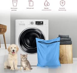 Waszakken voor huisdieren - Waszakken van twill polyester - Grote waszakken met rits - Voorkomt dat waszakken verstopt raken door dierenhaar - Waszakken voor huisdierendekens - Geweldig voor honden en katten (70x80cm) - blauw-L — thumbnail 4
