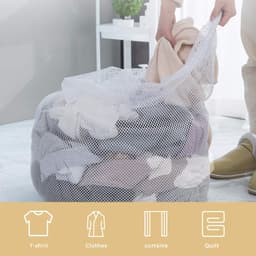 2 stuks waszakken van mesh met trekkoord en handvatten - 76×100cm waszakken van mesh - Duurzame tassen voor delicate kleding - Stevige waszakken van mesh - Geschikt voor wasmachines, reizen, kleding, speelgoedopslag — thumbnail 4