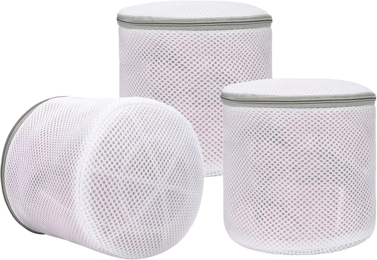 3 stuks - bh-waszakje - mesh waszakken - wasmachine zakken - voor delicate was - fijnmazige lingerie waszakken - ondergoed waszak met ritsen - voor intiem ondergoed - Cilindrische Ritsen Wasmachinetas - grijs - 15*17 cm — afbeelding 1
