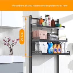 Thuys – Verstelbar Opbergrek – 3 Laags – Multifunctioneel Opbergsysteem – Ruimtebesparend Organizer Rek – Wasruimte Organizer – Hoogte Verstelbaar – Zwart — thumbnail 4