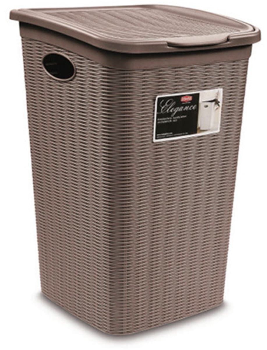Wasmand met deksel 'Elegance' - 50 Liter - Met ventilatie - Handgrepen - Taupe — afbeelding 1