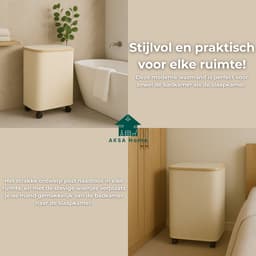 AKSA Home® Wasmand met Wieltjes - Wassorteerder met 3 vakken - Wasmand Opvouwbaar met Deksel - 160L - Beige/Creme — thumbnail 4