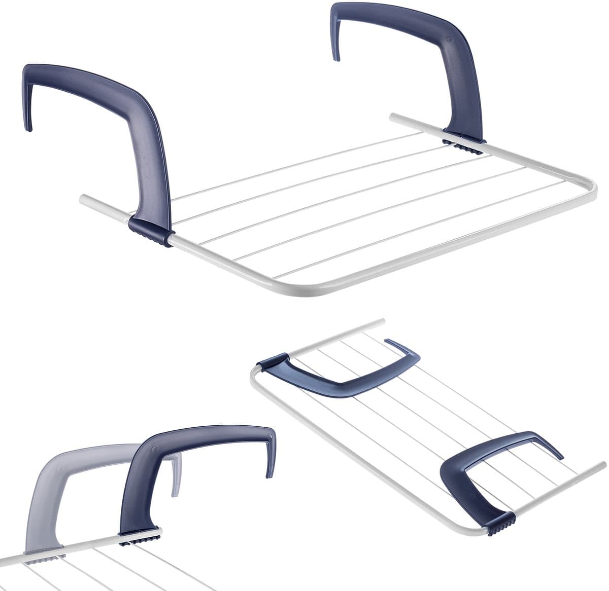 KADAX Balkonwasdroger, 52 x 36 x 1,5 cm, radiatordroger, wasdroger met 3 m drooglijnlengte, balkondroger, hangdroger voor balkonleuningen (wit) — afbeelding 1