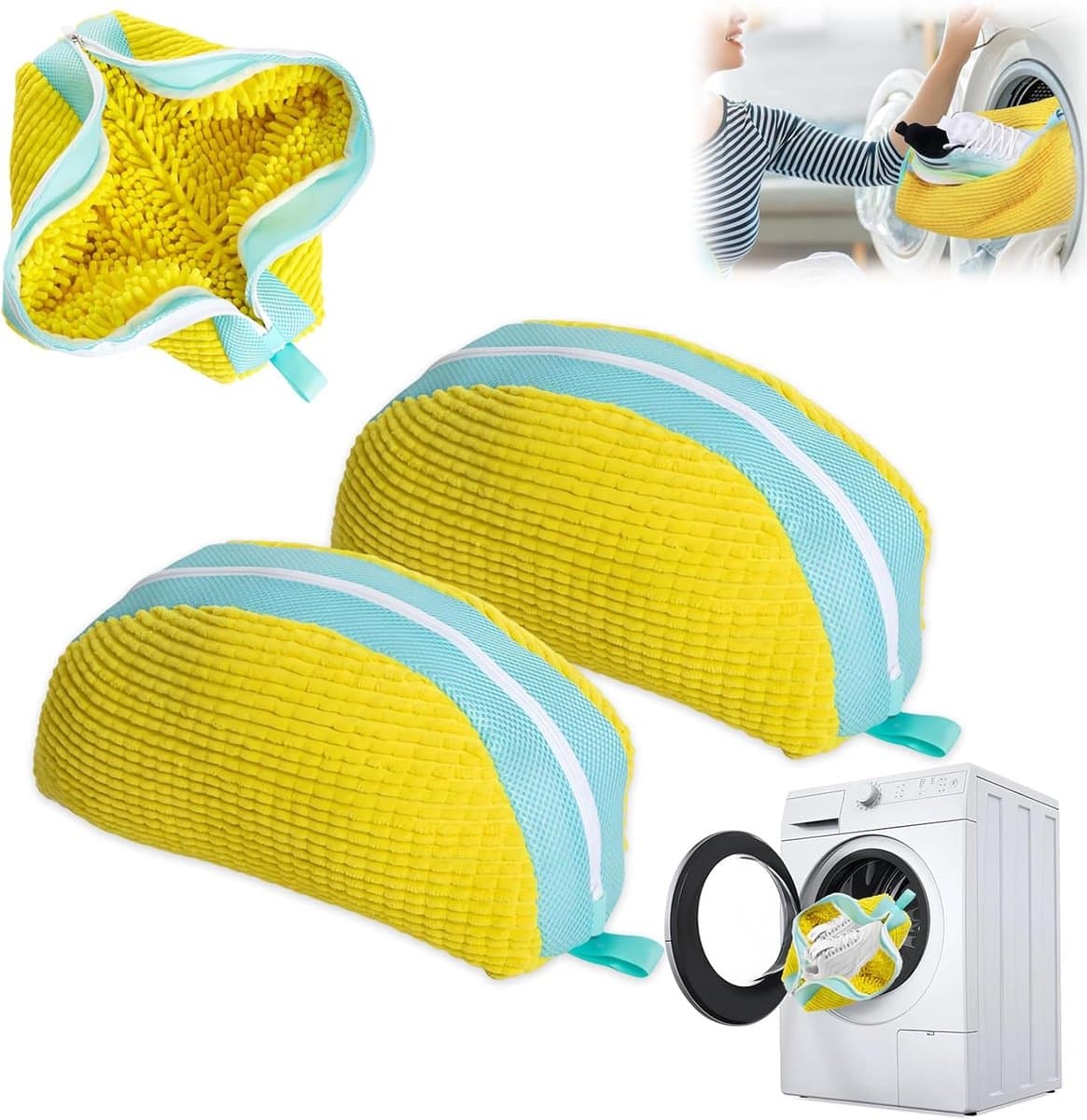 Waszak - 2 stuks - Wasnet Voor Schoenen - 360° Uitgebreide Reiniging - 39 x 19 Cm - Netje Anti-Vervorming - Delicaat Wasgoed - Herbruikbaar - Met Rits En Hangende Ring — afbeelding 1