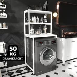 AirSleeperz® wasmachine kast - Droger Ombouw Meubel - Wit Metaal - 3 etages - 50x68x155 cm — thumbnail 1