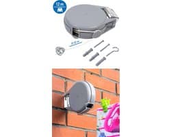 Uittrekbaar Muur Waslijn - Oprolbare Waslijndraad Box - Automatische Uittrekbare Wand Drooglijn - Buiten - 12 Meter - Artmoon — afbeelding 1