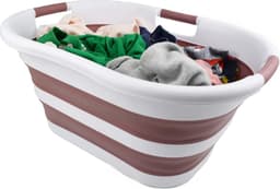Opvouwbare wasmand van kunststof, 40 l, inklapbare pop-up opbergcontainer/organizer, draagbare wasmand, ruimtebesparende wasmand (1, wit/oudroze) — thumbnail 4