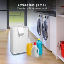 Opvouwbare Wasmand - Opbergmand - Linnenmand - Wasbox - Wassorteerder - Laundry Basket - Wasmand Opvouwbaar - Bamboe Wit - 40x30xH60cm — thumbnail 4
