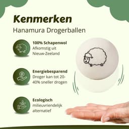 Hanamura Drogerballen - 6 Wasdrogerballen - 100% Schapenwol - Droogballen met Opbergzak — thumbnail 2