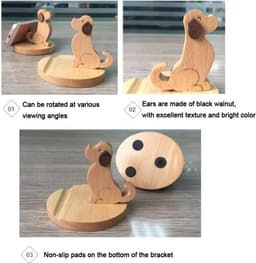 Houten beeldje - Natuurlijk hout - Beeld - Decoratief - Hout - Gsm houder - Zittend hond — thumbnail 4