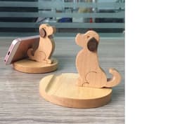 Houten beeldje - Natuurlijk hout - Beeld - Decoratief - Hout - Gsm houder - Zittend hond — thumbnail 5