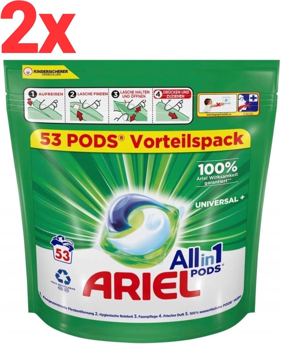Ariel All-in-1 pods universal+ 106 wasbeurten (2x53wasbeurten) — afbeelding 1