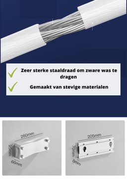 Waslijn - Uittrekbare waslijn - Dubbele lijn - (2x 5,2 meter) 10,4 meter totaal - Wit - Wanddroogrek - Waslijndraad uittrekbaar - Roldrooglijn - Wasdraad — thumbnail 3
