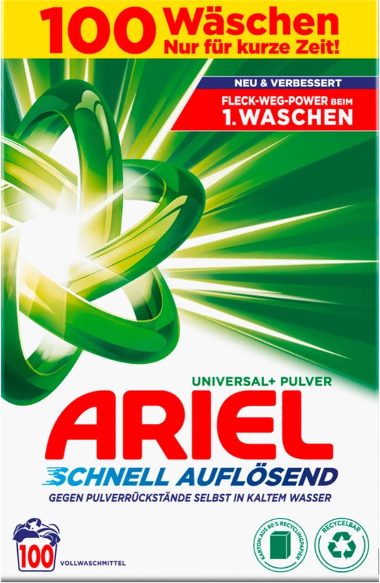 Ariel - Wasmiddel - Waspoeder - Quick Dissolving - Universal+ - 100wb/6000g — afbeelding 1