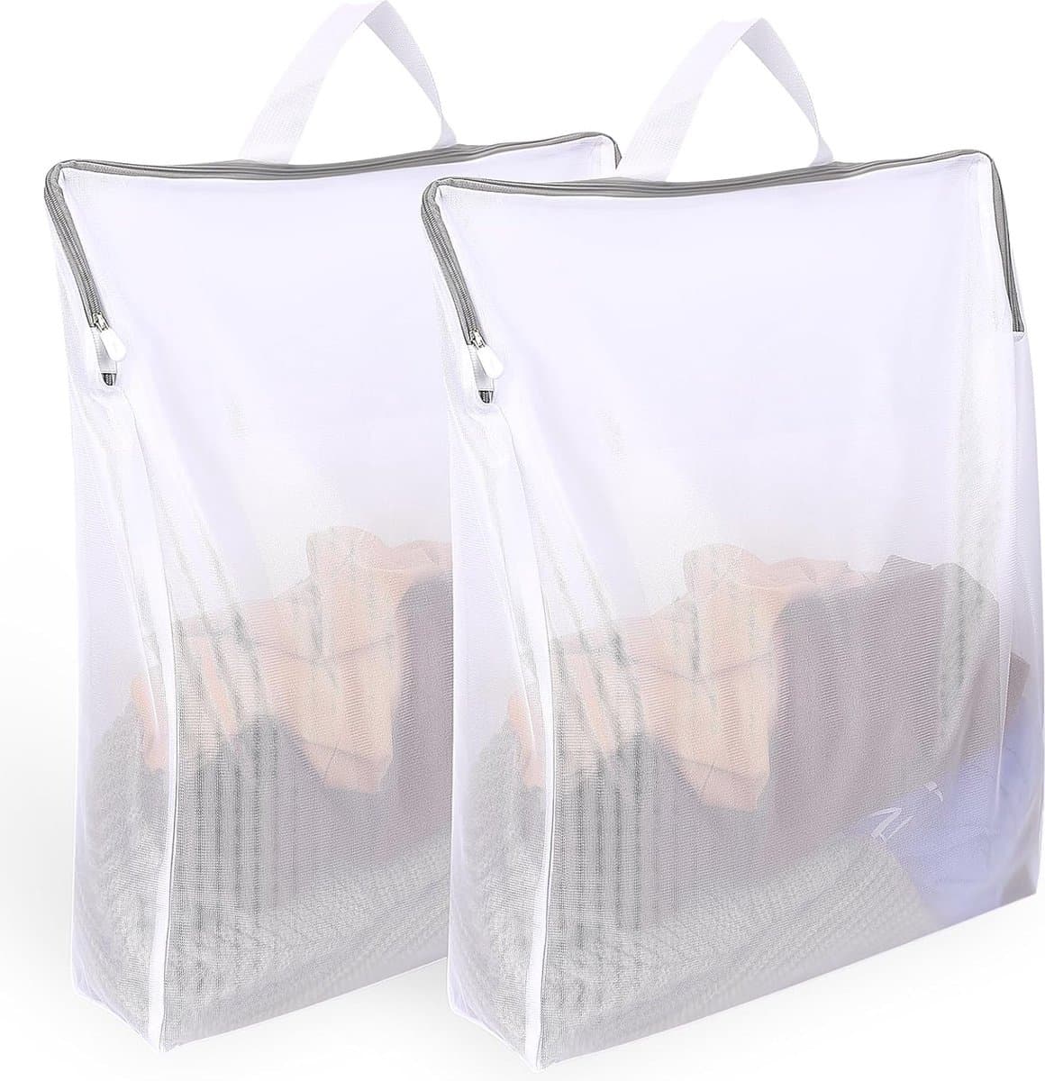 Waszakjes 2 Stuks- Waszakken - Wasnetten - Waszakjes Met Rits - Bescherm Je Wasgoed En Wasmachine - 50x40x10 Cm - Wasnet Groot - Mesh Waszakken Met Ritssluitingen - Herbruikbare Waszak Met Handvat - Voor Thuis, Slaapzaal, Hotel, Reizen — afbeelding 1