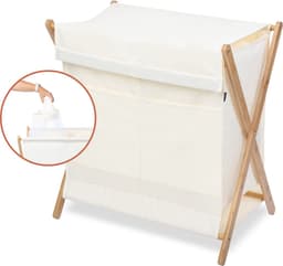 MiKas Wasmand - Wassorteerder met 2 vakken - Was mand met deksel - Uitneembare zakken - Beige — thumbnail 1