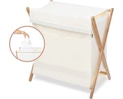 MiKas Wasmand - Wassorteerder met 2 vakken - Was mand met deksel - Uitneembare zakken - Beige — afbeelding 1