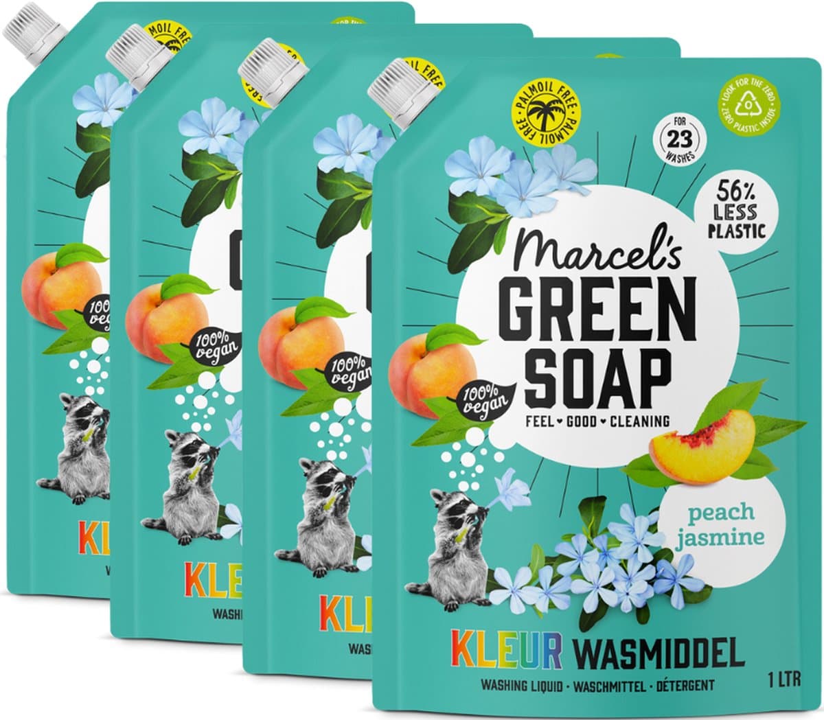 Marcel's Green Soap Kleur Wasmiddel Navulling - Perzik & Jasmijn - 4 x 1L - 92 wasbeurten — afbeelding 1