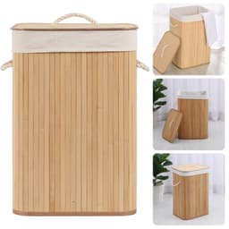 Bamboe Wasmand - Opvouwbaar Met Deksel - 72L - Naturel - Duurzaam Design - Wassorteerder met Waszak - Inclusief EBOOK — thumbnail 1