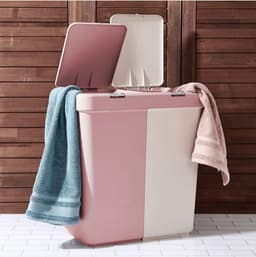 Motek® - Wasmand - 40 L+40 L - 80 L - 2 Vakken met Deksel - Met Touch Deksel - Gemaakt van 100% gerecycled kunststof - 80 L - wasmand met deksel - Wassorteerder - Roze - Poeder — thumbnail 1