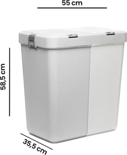 Motek® - Wasmand - 40 L+40 L - 80 L - 2 Vakken met Deksel - Met Touch Deksel - Gemaakt van 100% gerecycled kunststof - 80 L - wasmand met deksel - Wassorteerder - Roze - Poeder — thumbnail 2