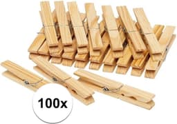 Houten wasknijpers - 100x stuks - voordelige knijpers / wasspelden - bamboe - was ophangen — thumbnail 2